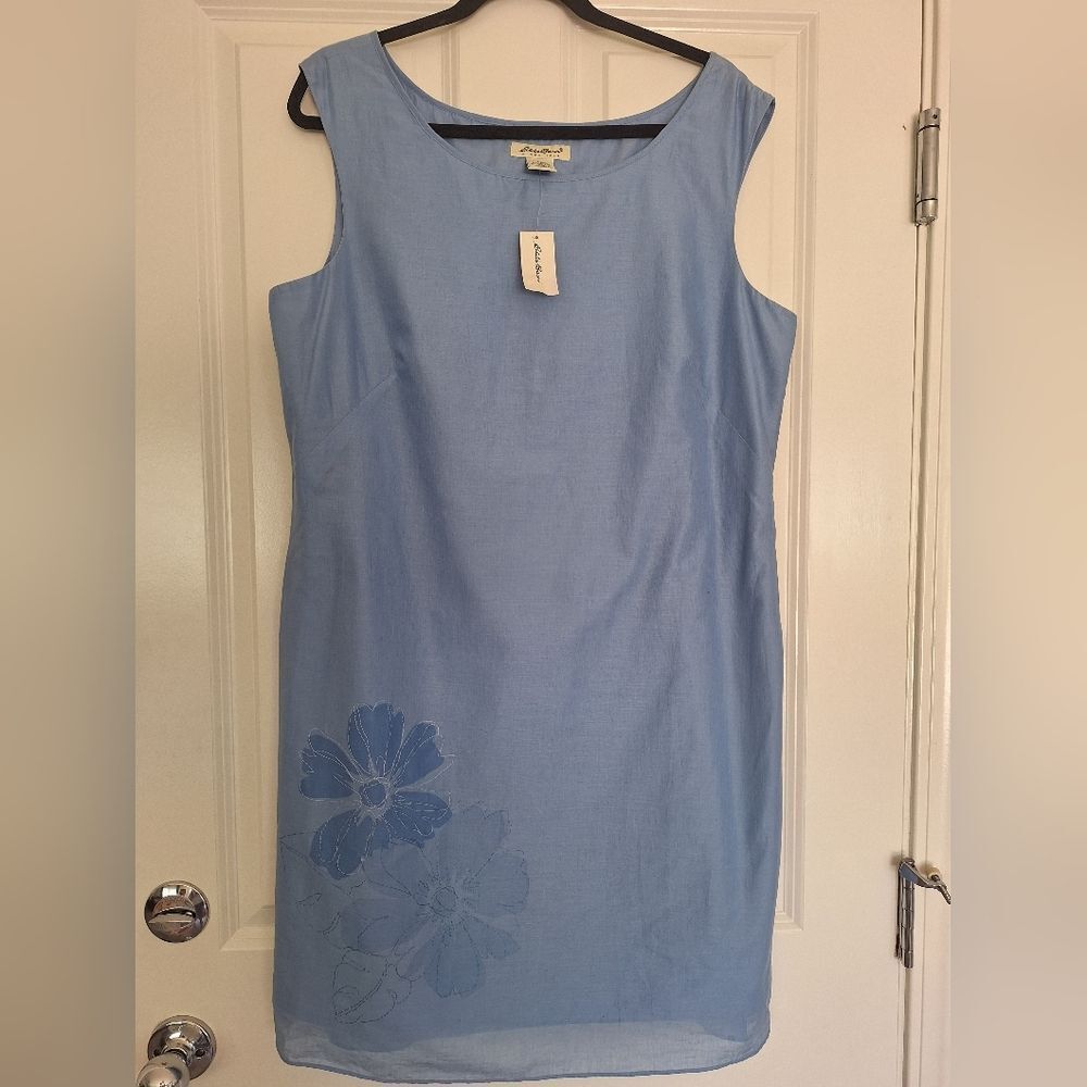 NWT Eddie Bauer Blue 100% Cotton Dress Size 16